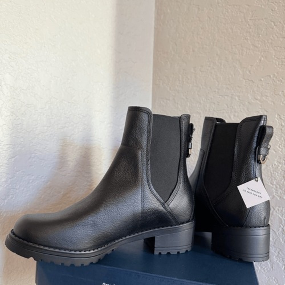 Cole Haan Camea Waterproof Leather Combat Boot,  Block Heel Black, Size 9.5 NWT - Picture 13 of 16